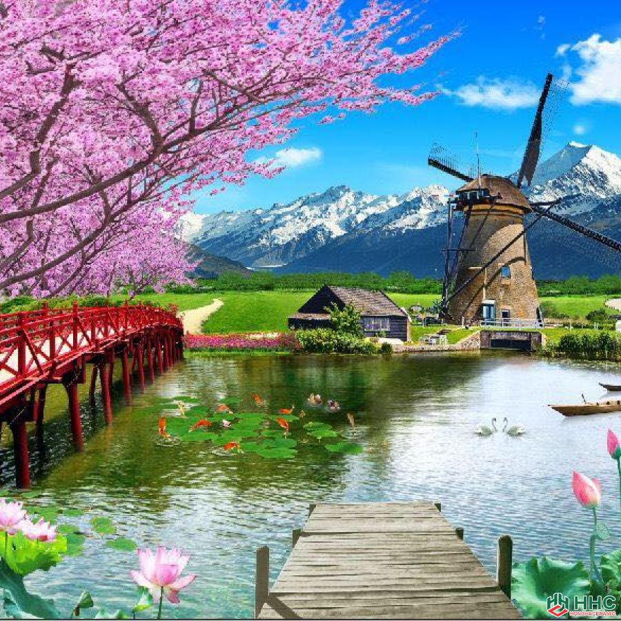 Gạch tranh 3D Hoa đào